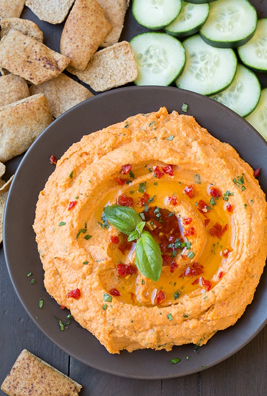 Easy Homemade Sun Dried Tomato Basil Hummus Recipe